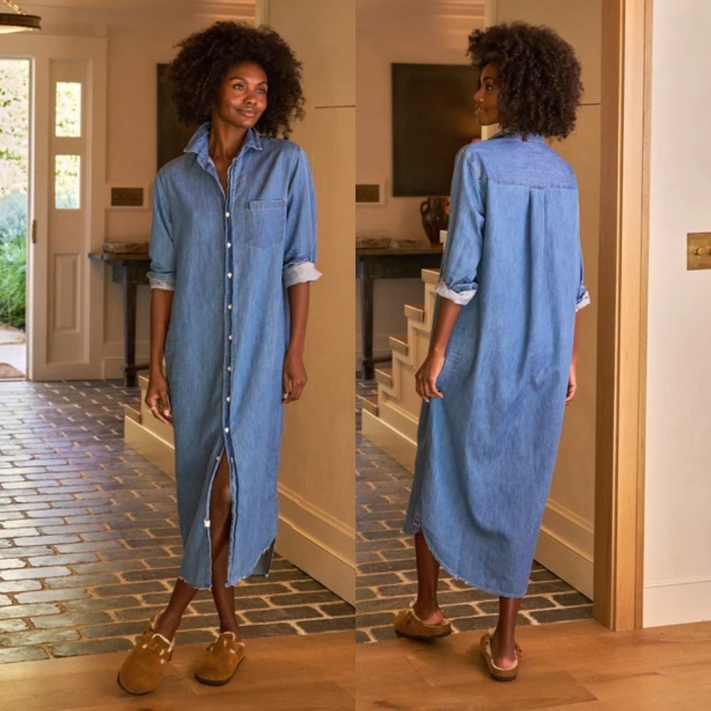 Frank & Eileen Rory Maxi Shirtdress XL Vintage Stonewashed Indigo Denim Dress